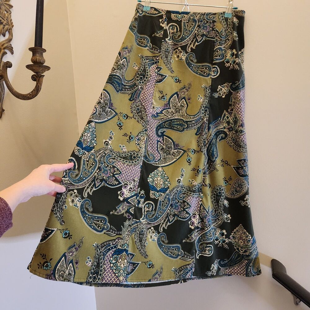 Vtg 90s Y2k Paisley Maxi Skirt Purple & Green Dark Fairy Whimsigoth Boho Earthy - Picture 2 of 9